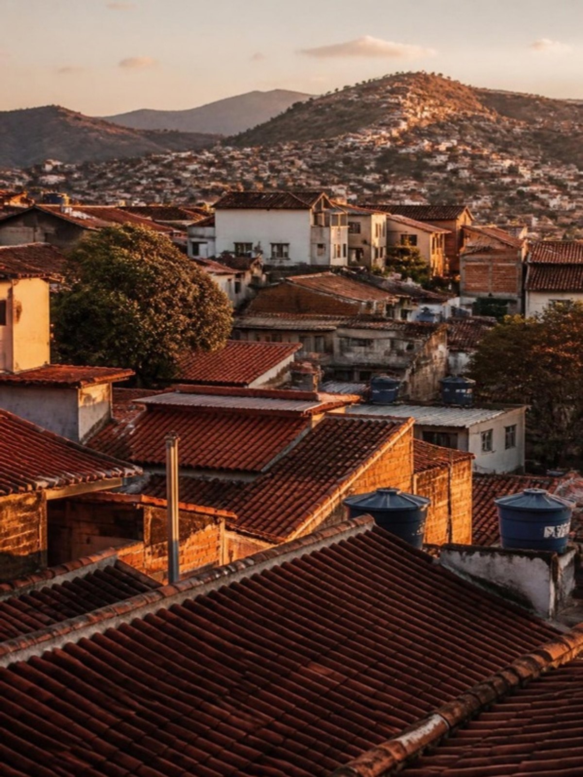 Telhados de um bairro de Belo Horizonte ao fim da tarde